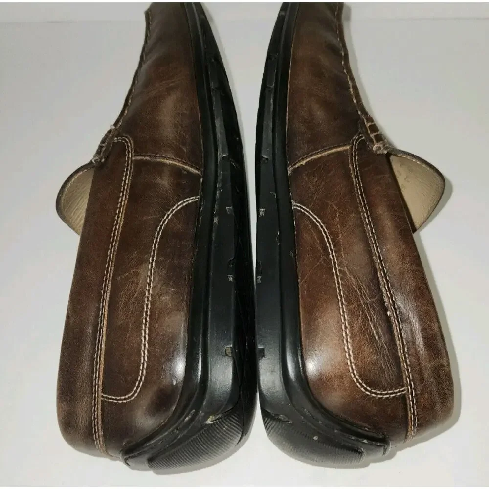 Ecco Leather Driving Slip On Classic Moc Loafer Mens 9 Brown Dress Shoe